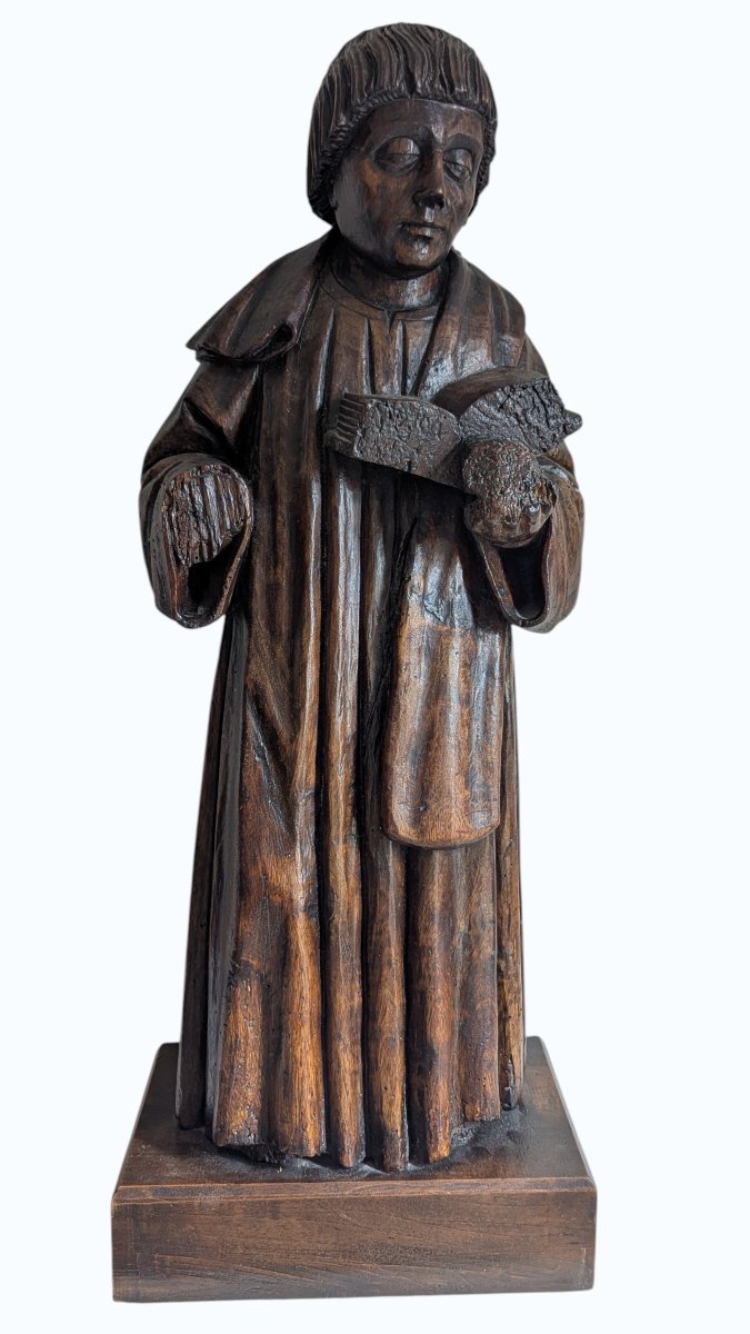 Statue - Monk With A Book - Oak Sculpture - France - 16th Century - 67 Cm
