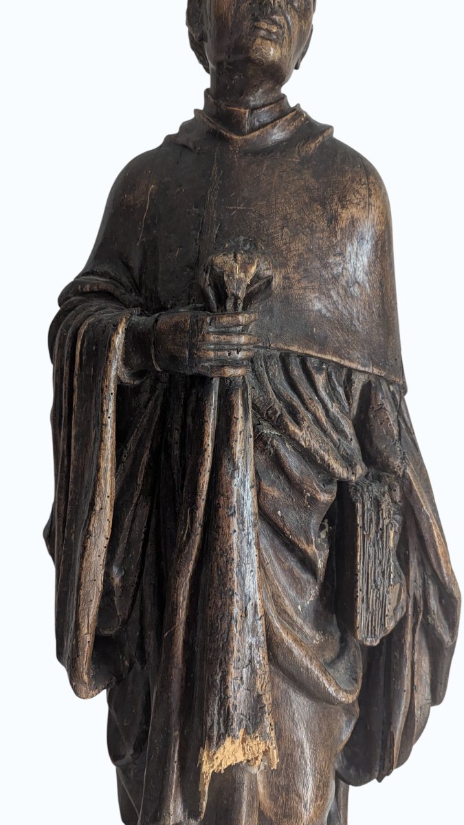 Saint pèlerin en noyer sculpté (saint Jacques le Majeur ?) - France - XVIe siècle - 98cm -photo-3