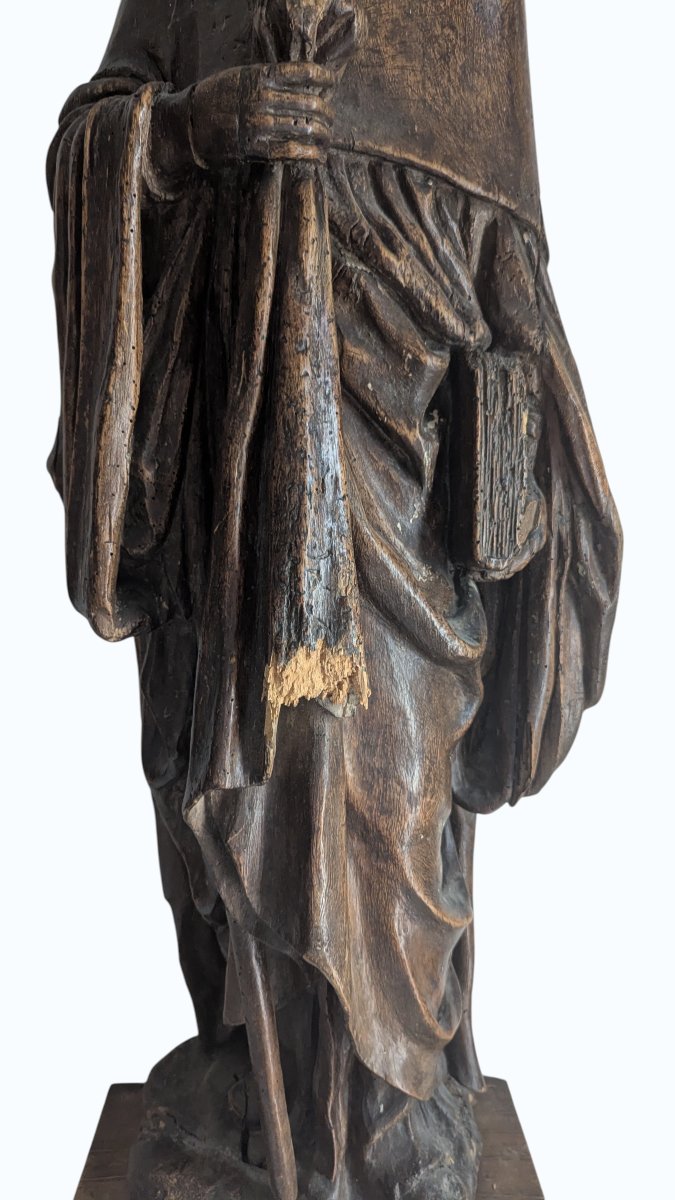Saint pèlerin en noyer sculpté (saint Jacques le Majeur ?) - France - XVIe siècle - 98cm -photo-4