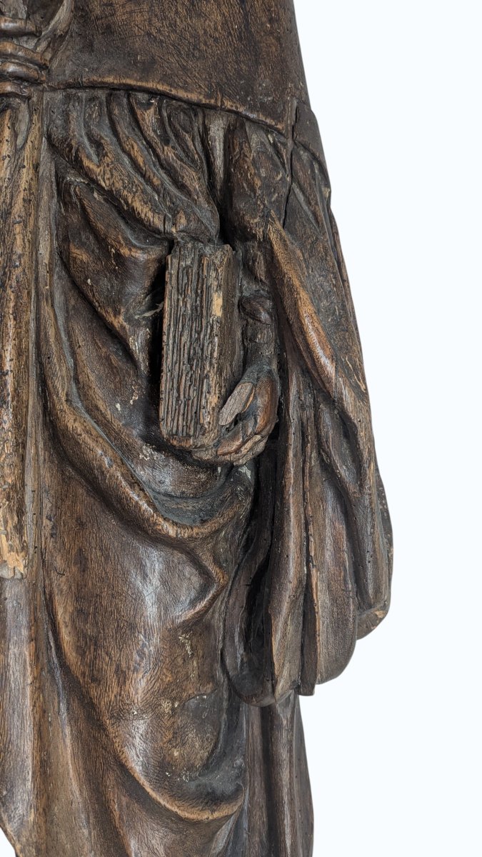 Saint pèlerin en noyer sculpté (saint Jacques le Majeur ?) - France - XVIe siècle - 98cm -photo-3