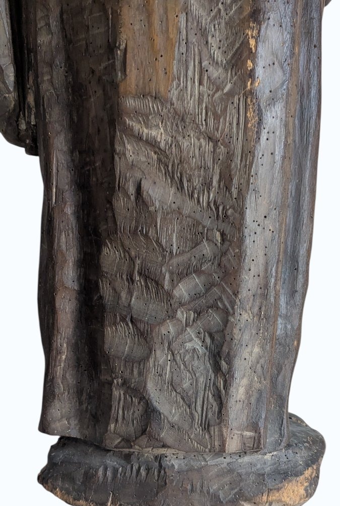Saint pèlerin en noyer sculpté (saint Jacques le Majeur ?) - France - XVIe siècle - 98cm -photo-5