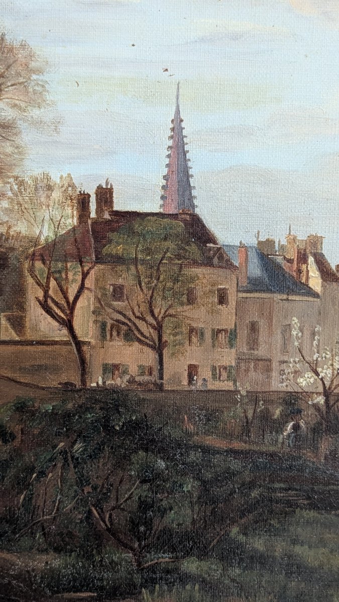 Vue de Dijon - la cathédrale Saint-Bénigne & vestiges du château - HST signée Marie Godefroy-photo-1