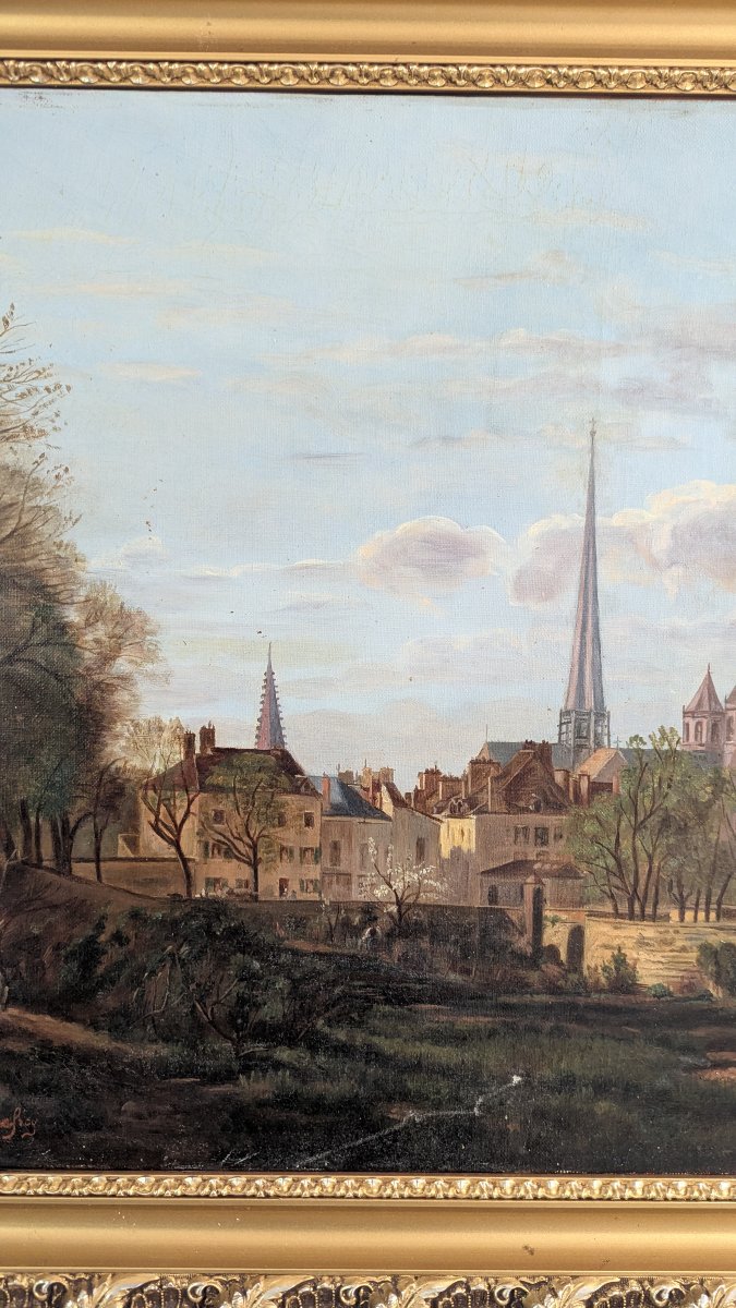 Vue de Dijon - la cathédrale Saint-Bénigne & vestiges du château - HST signée Marie Godefroy-photo-2