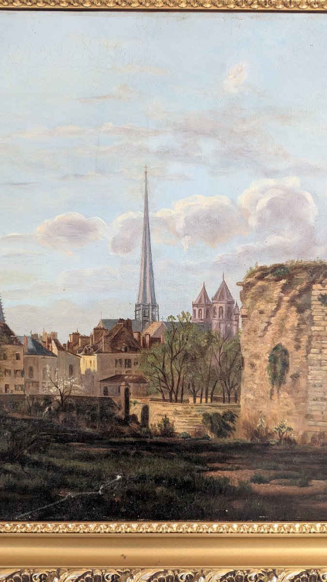 Vue de Dijon - la cathédrale Saint-Bénigne & vestiges du château - HST signée Marie Godefroy-photo-4