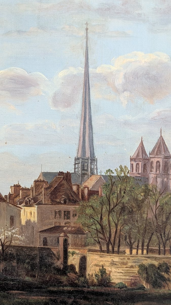 Vue de Dijon - la cathédrale Saint-Bénigne & vestiges du château - HST signée Marie Godefroy-photo-5