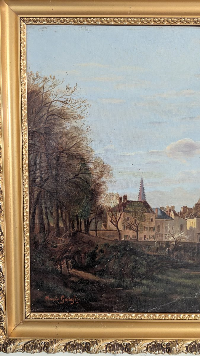 Vue de Dijon - la cathédrale Saint-Bénigne & vestiges du château - HST signée Marie Godefroy-photo-7