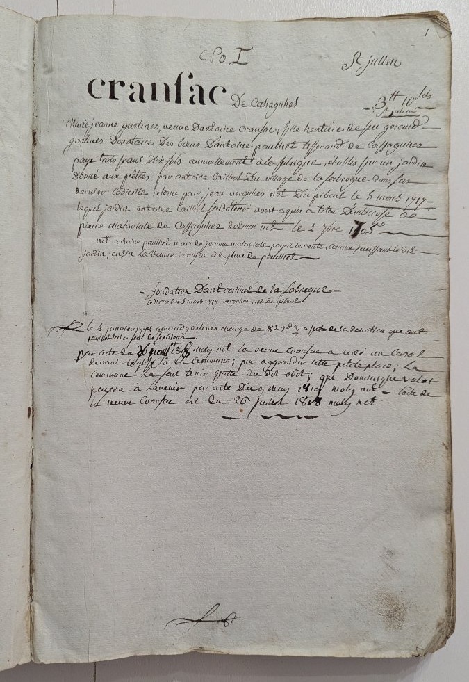 Manuscrit - Registre des Obits et Fondations de la paroisse de Cassagnes (Aveyron) 1808-photo-1