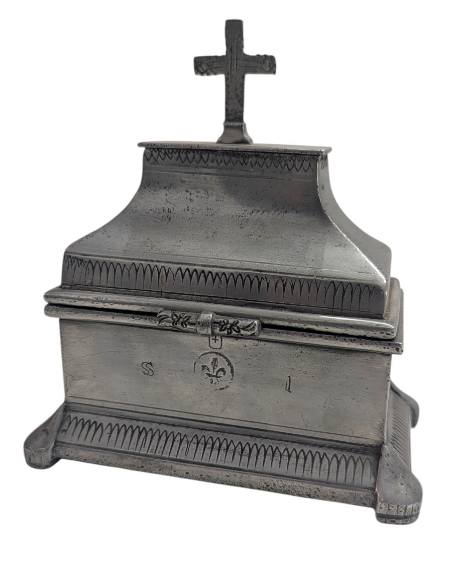 Coffret aux Saintes Huiles en étain - Époque Louis XIV -photo-2