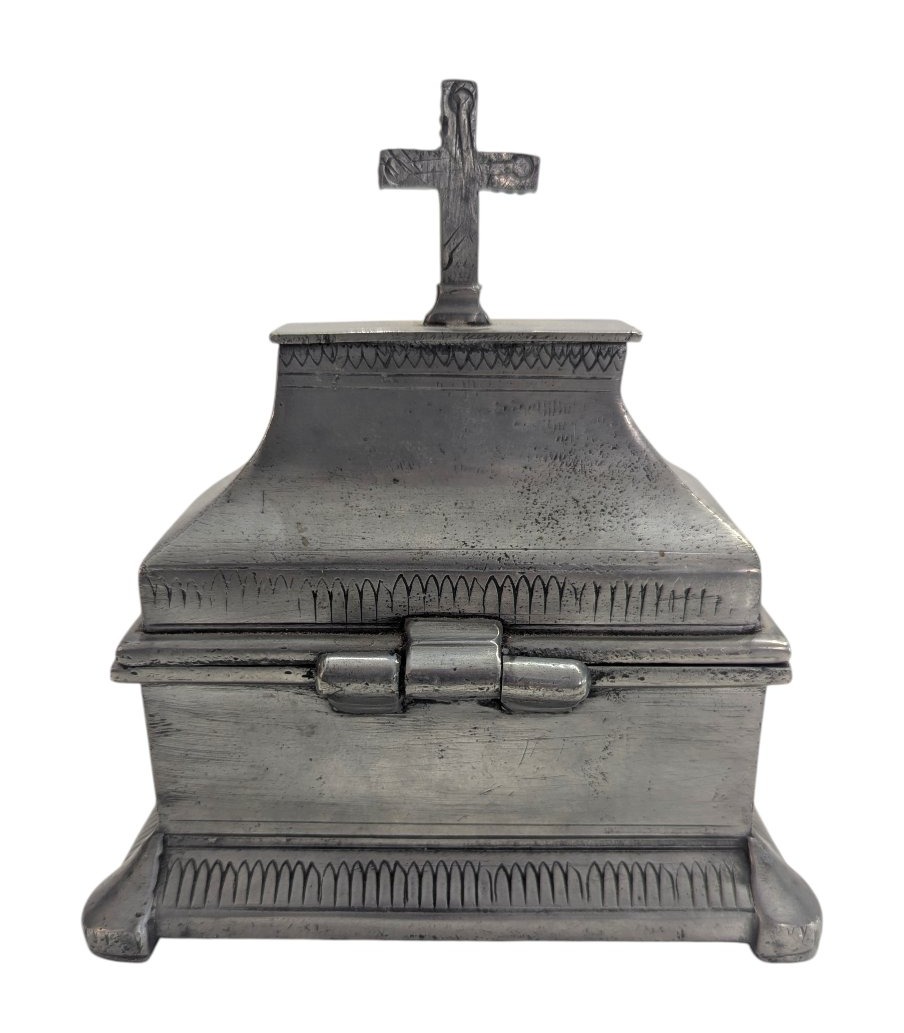Coffret aux Saintes Huiles en étain - Époque Louis XIV -photo-6