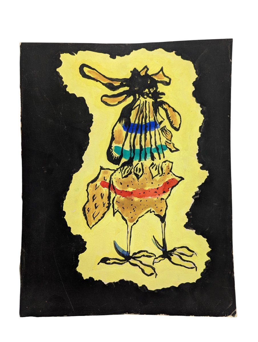 Jean Lurçat – Gouache originale d'un coq - Vers 1955 – Collection Pierre Delclaux-photo-2