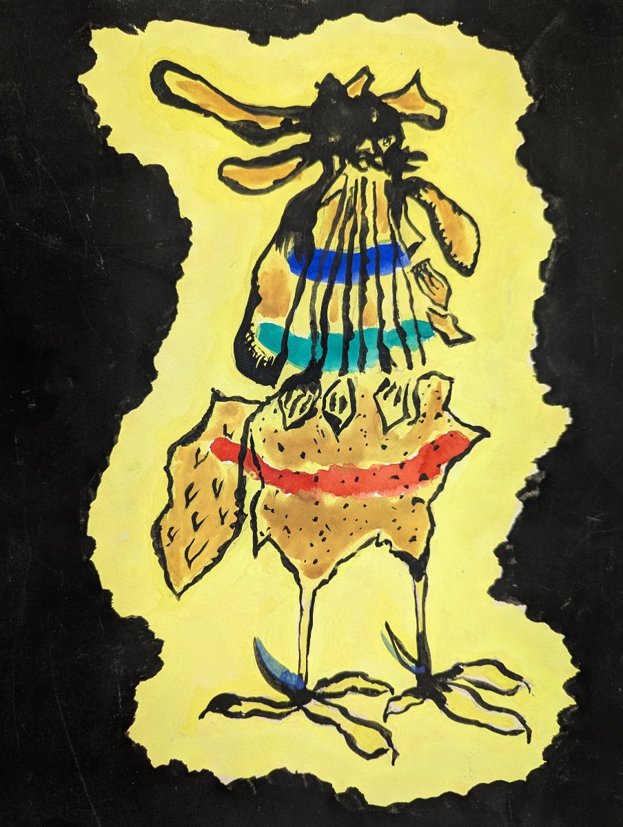 Jean Lurçat – Gouache originale d'un coq - Vers 1955 – Collection Pierre Delclaux