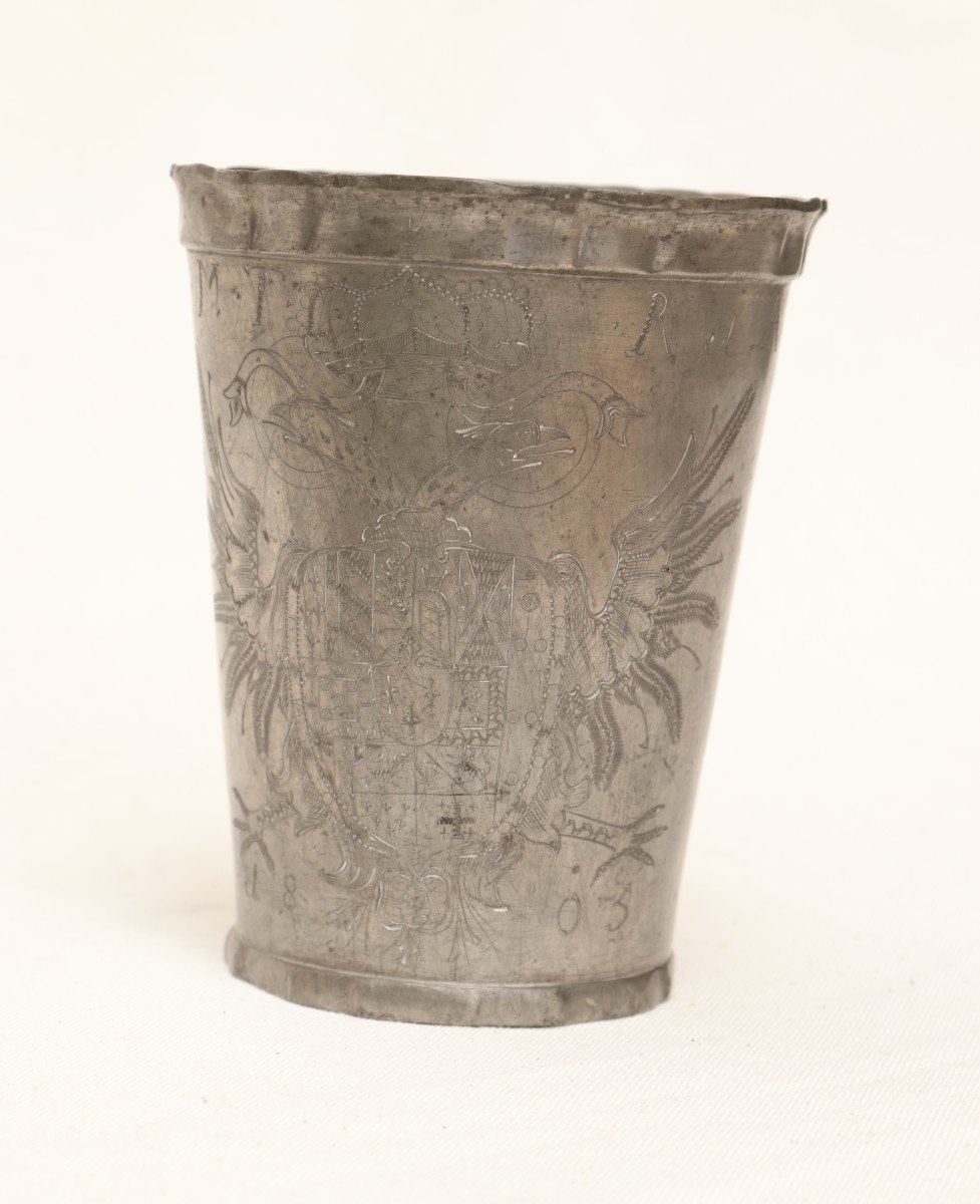 Extremely Rare Pewter Cup Emperor Francis II Of Austria 1805-photo-3