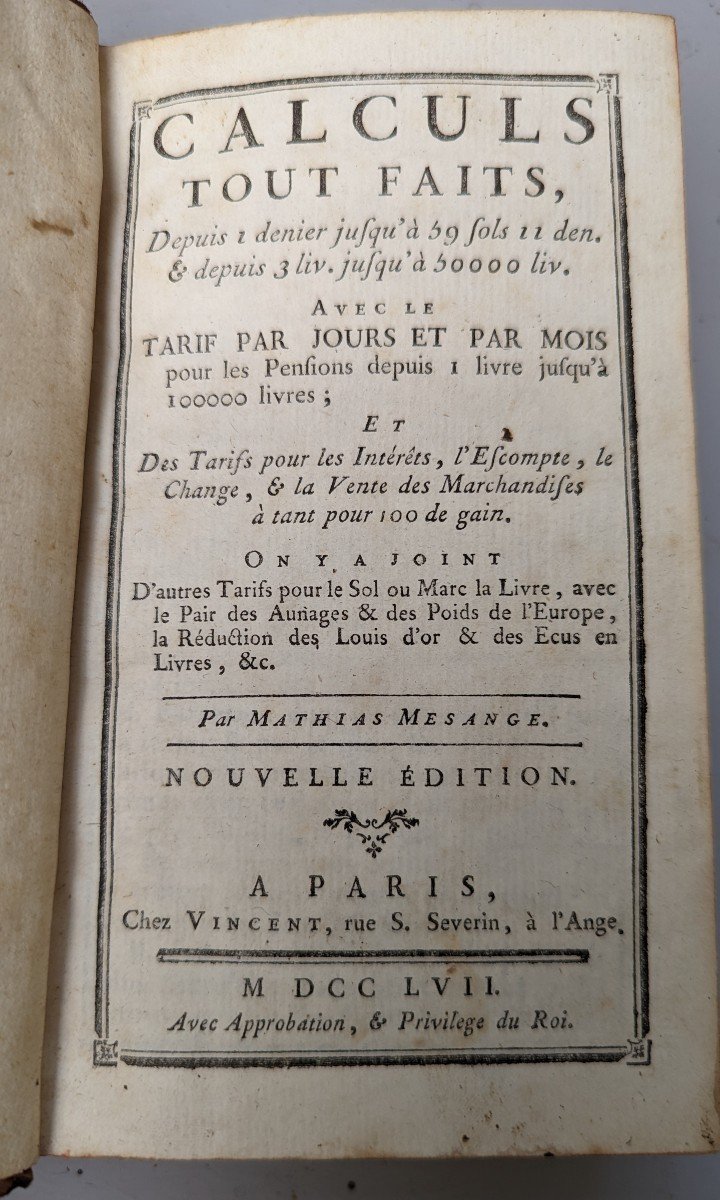 Livre XVIIIe "Calculs tout faits" édité à Paris 1757-photo-4