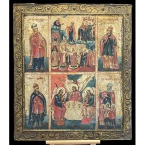 Spectacular Russian Orthodox Icon Tempera Gold Panel 18th 19th Century