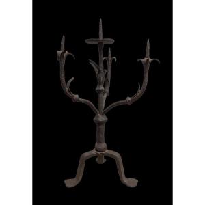 Candlestick With Four Lights Medieval Gothic Tripod 15th-16th Century