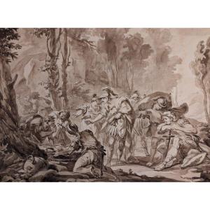Large 18th Century Drawing - Pencil, Quill And Wash - Alexander The Great As Winner