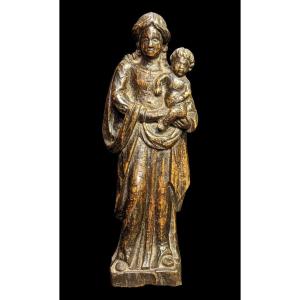 Virgin And Child In Wood Period 17th