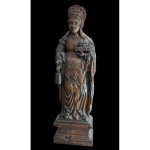 Saint Elizabeth Statue In Solid Wood 17th Century