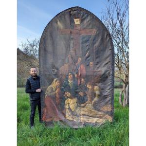 Huge Oil On Canvas - Descent From The Cross - 19th Century - 3m15 High