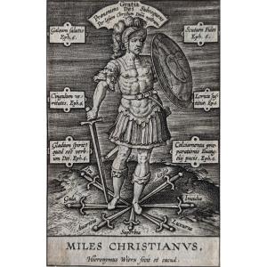 Engraving By Hieronymus Wierix "the Christian Soldier" Before 1619 17th Century