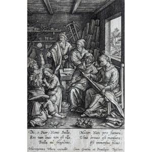 Engraving By Hieronymus Wierix "christ Blowing Soap Bubbles" Before 1619 17th Century