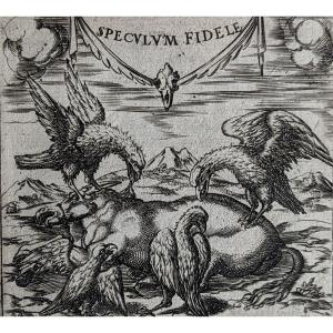 Engraving "speculum Fidele" From The Book Of Gorgette De Montenay - 1619 - By Pierre Woeiriot 
