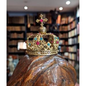 Small Crown Of The Virgin - Statue - Brass And Stones - Napoleon III Period