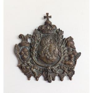 Porte Miniature En Bronze - Profil De Louis XIV - époque XVIIIe