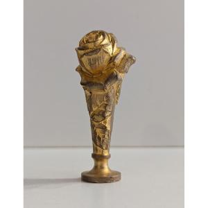 Seal In Gilded Bronze - Rose Motif - Signed Janeto - Around 1900