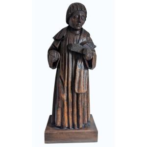 Statue - Monk With A Book - Oak Sculpture - France - 16th Century - 67 Cm