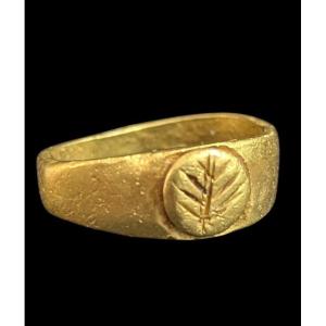 Gold Roman Ring With An Engraved Palm Leaf Design