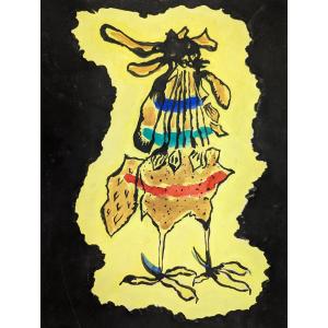 Jean Lurçat – Gouache originale d'un coq - Vers 1955 – Collection Pierre Delclaux