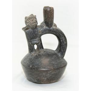 Vase étrier En Terre Cuite Culture Chimu Pérou Avec Certificat d'Authenticité 