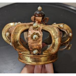 Statue Crown In Copper Wood And Pearls