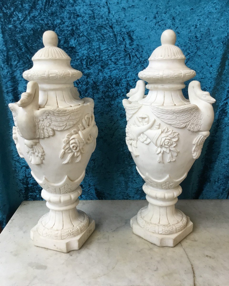 Pair Of White Marble Vases-photo-2