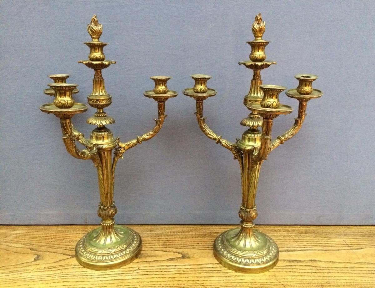 Pair Of Large Gilded Bronze Candelabra