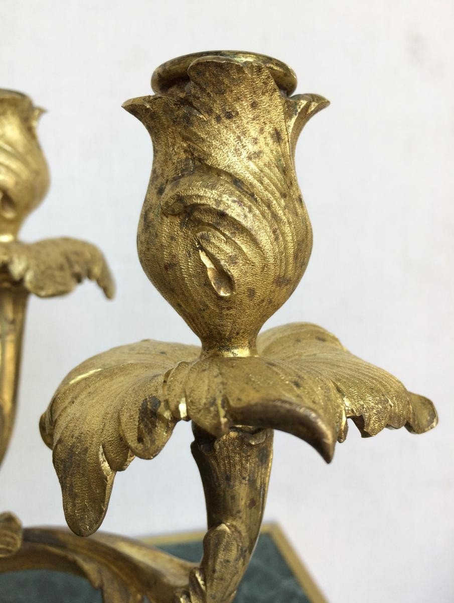 Pair Of Gilded Bronze Candelabra, 19th Century-photo-3