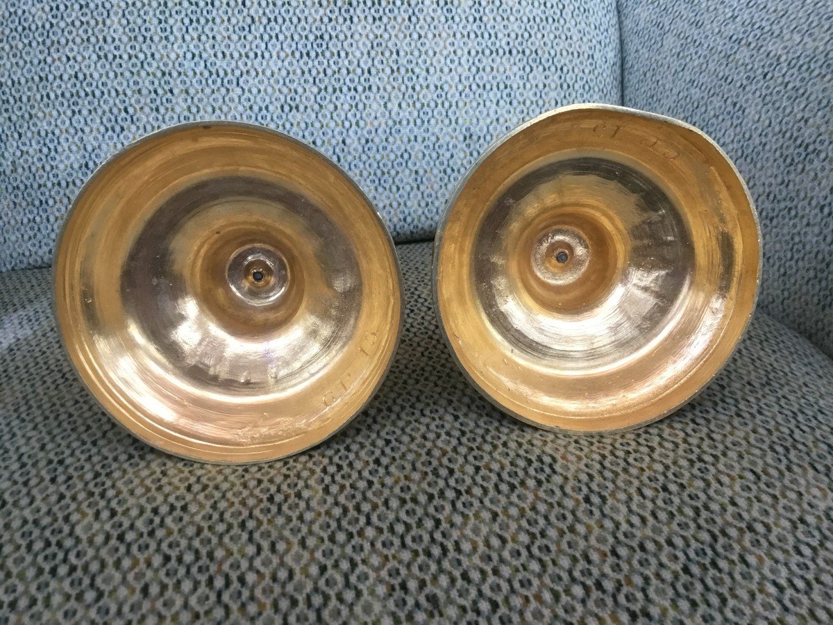 Paire de bougeoirs en bronze doré, XVIIIe siècle-photo-4