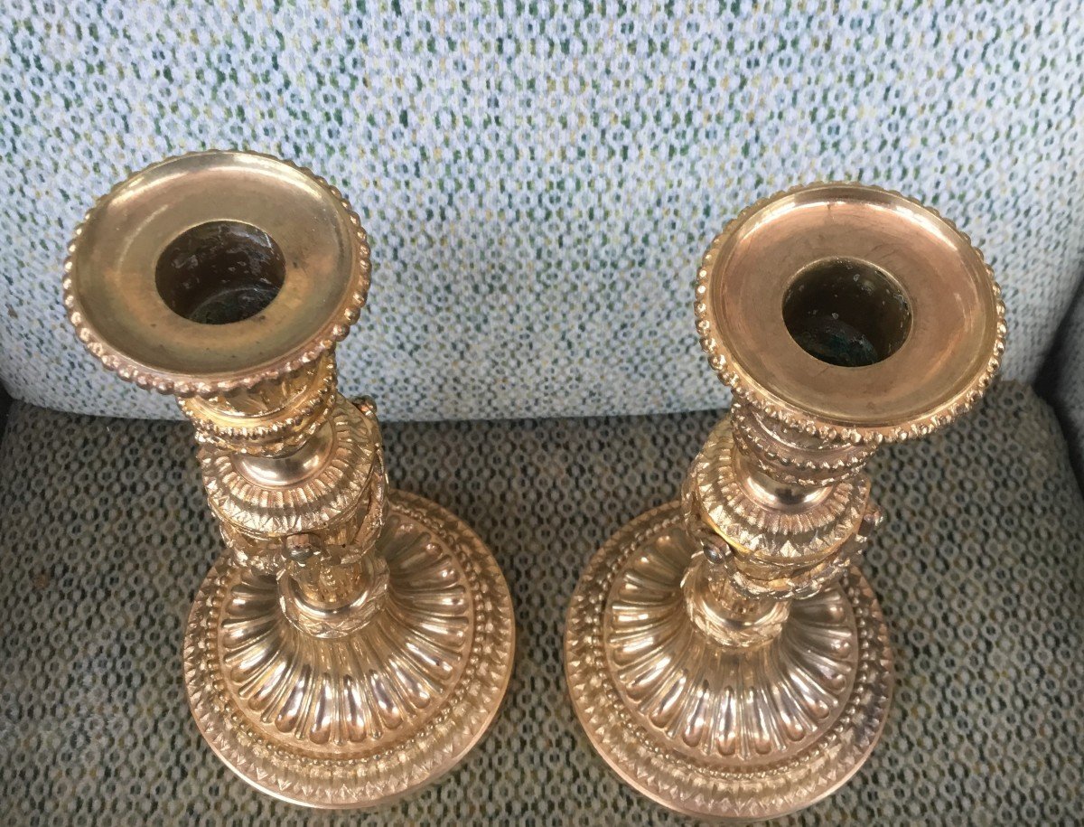 Paire de bougeoirs en bronze doré, XVIIIe siècle-photo-2