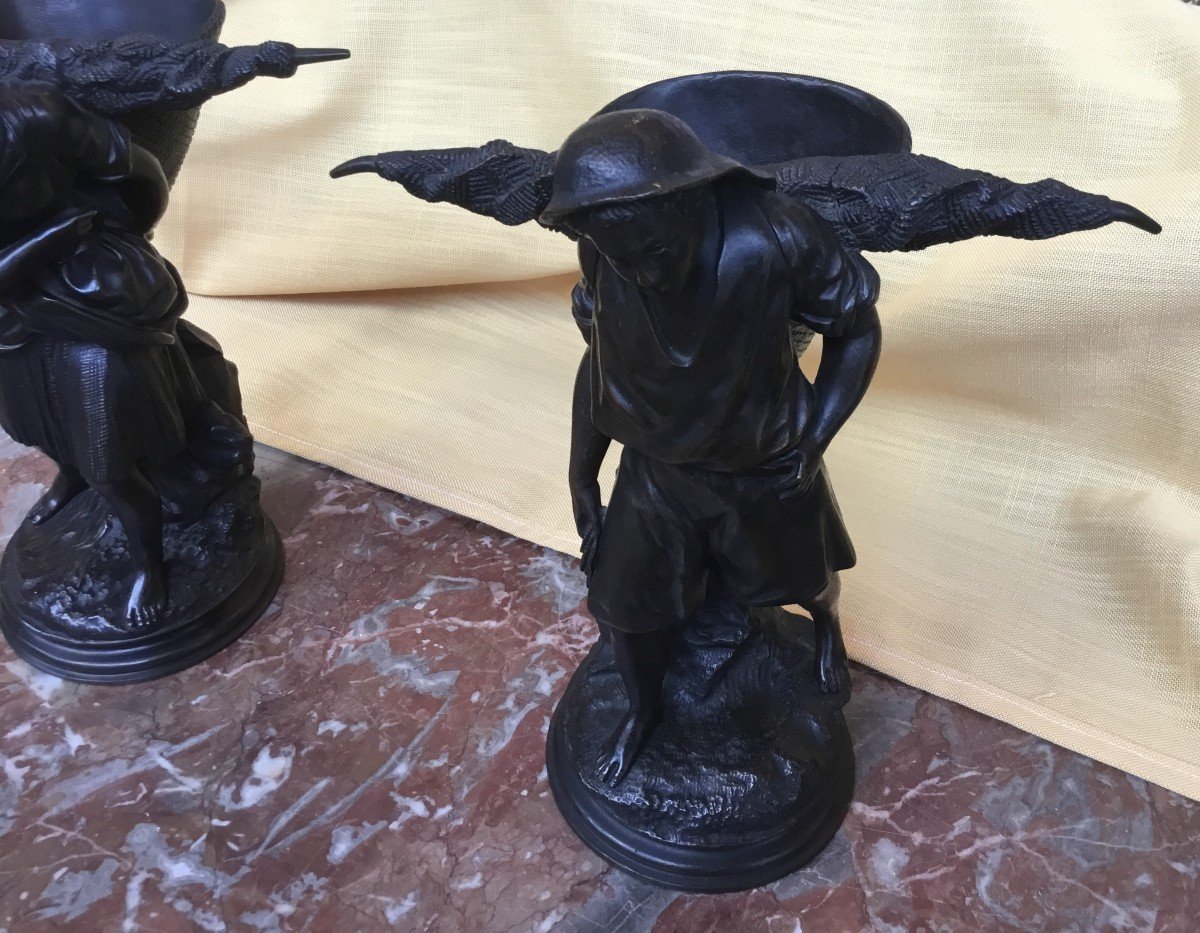 Couple de pêcheurs en bronze, XIXe siècle-photo-3