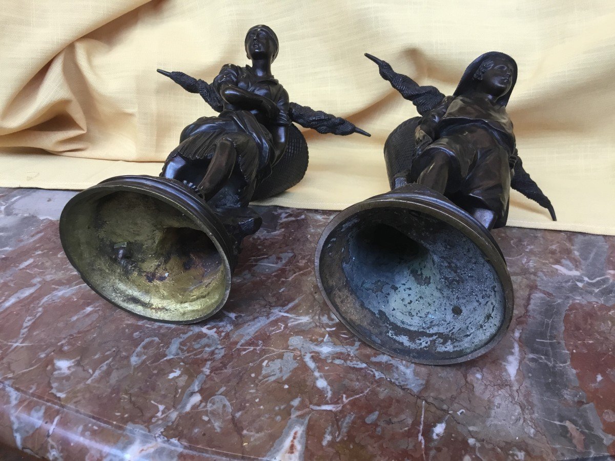 Couple de pêcheurs en bronze, XIXe siècle-photo-4
