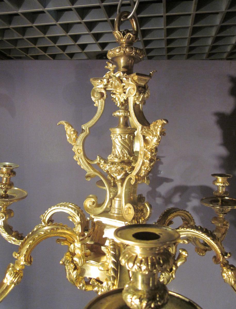 Lustre en bronze doré de style Louis XIV, XIXème siècle-photo-2