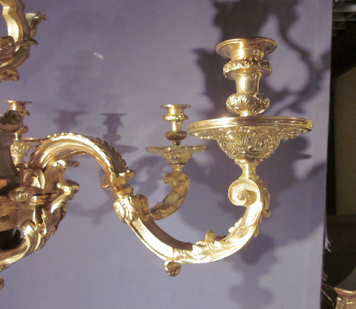 Lustre en bronze doré de style Louis XIV, XIXème siècle-photo-3