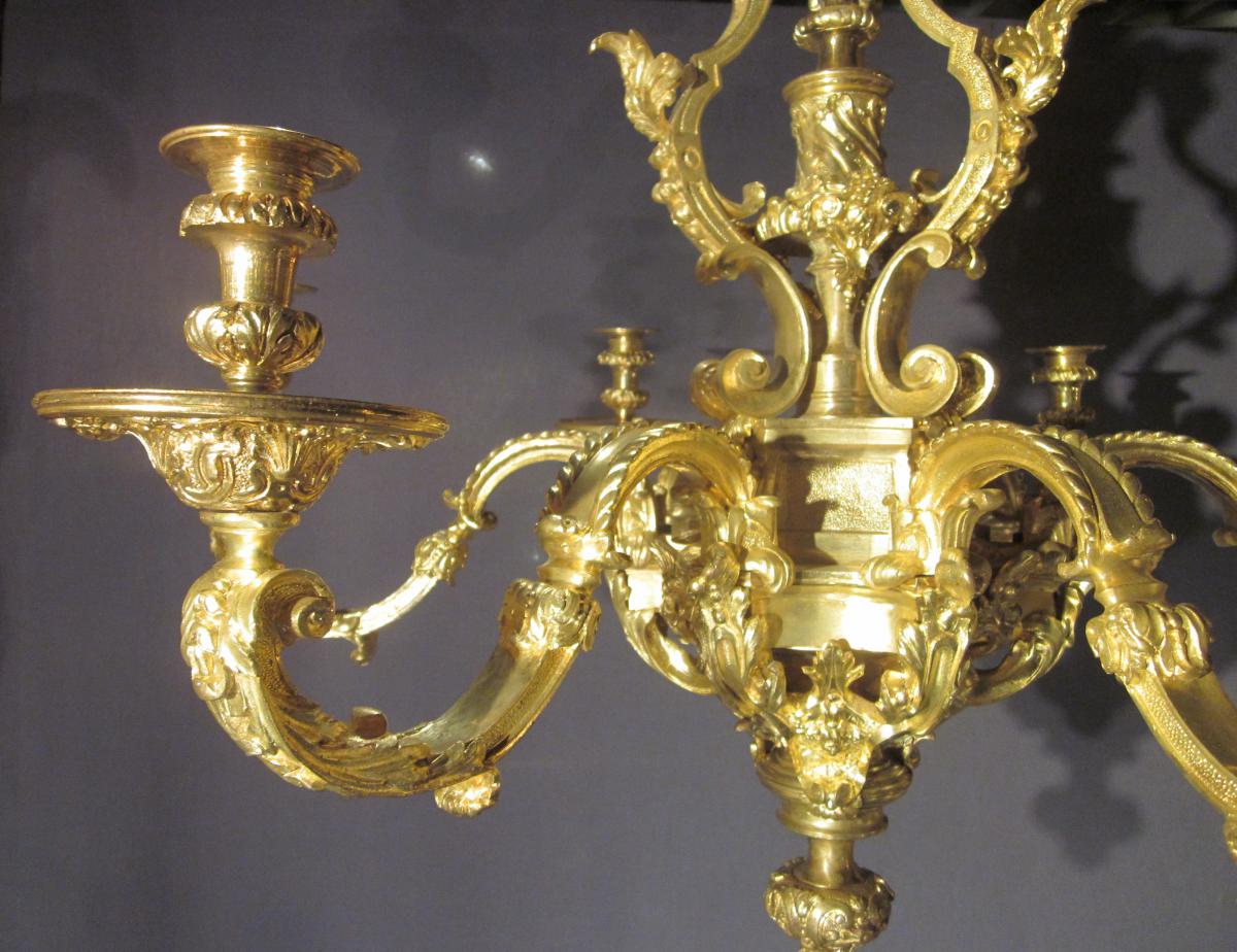 Lustre en bronze doré de style Louis XIV, XIXème siècle-photo-4