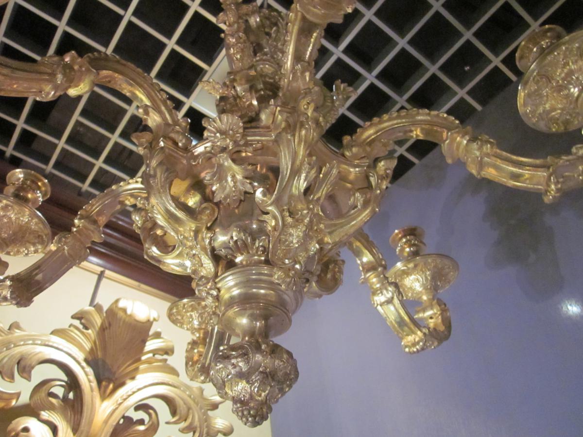 Lustre en bronze doré de style Louis XIV, XIXème siècle-photo-5