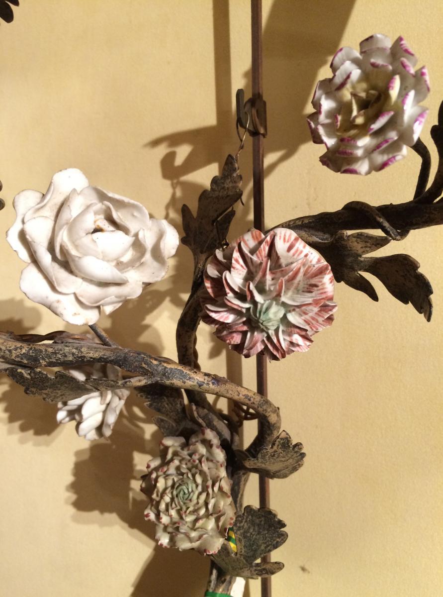 Paire d'appliques à décor de fleurs de porcelaine, 19°s-photo-4