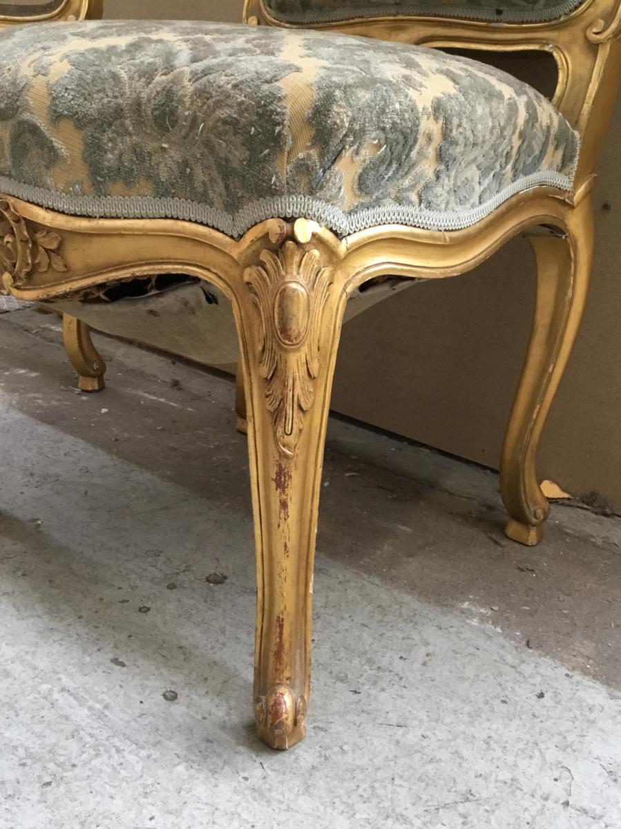 Pair Of Louis XV Style Chairs, Gilded Wood-photo-4