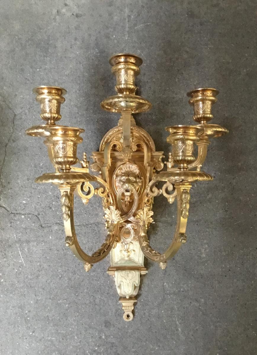 Paire d'appliques en bronze doré, de style Louis XIV-photo-2
