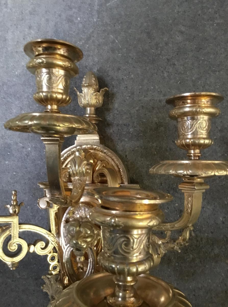 Paire d'appliques en bronze doré, de style Louis XIV-photo-3