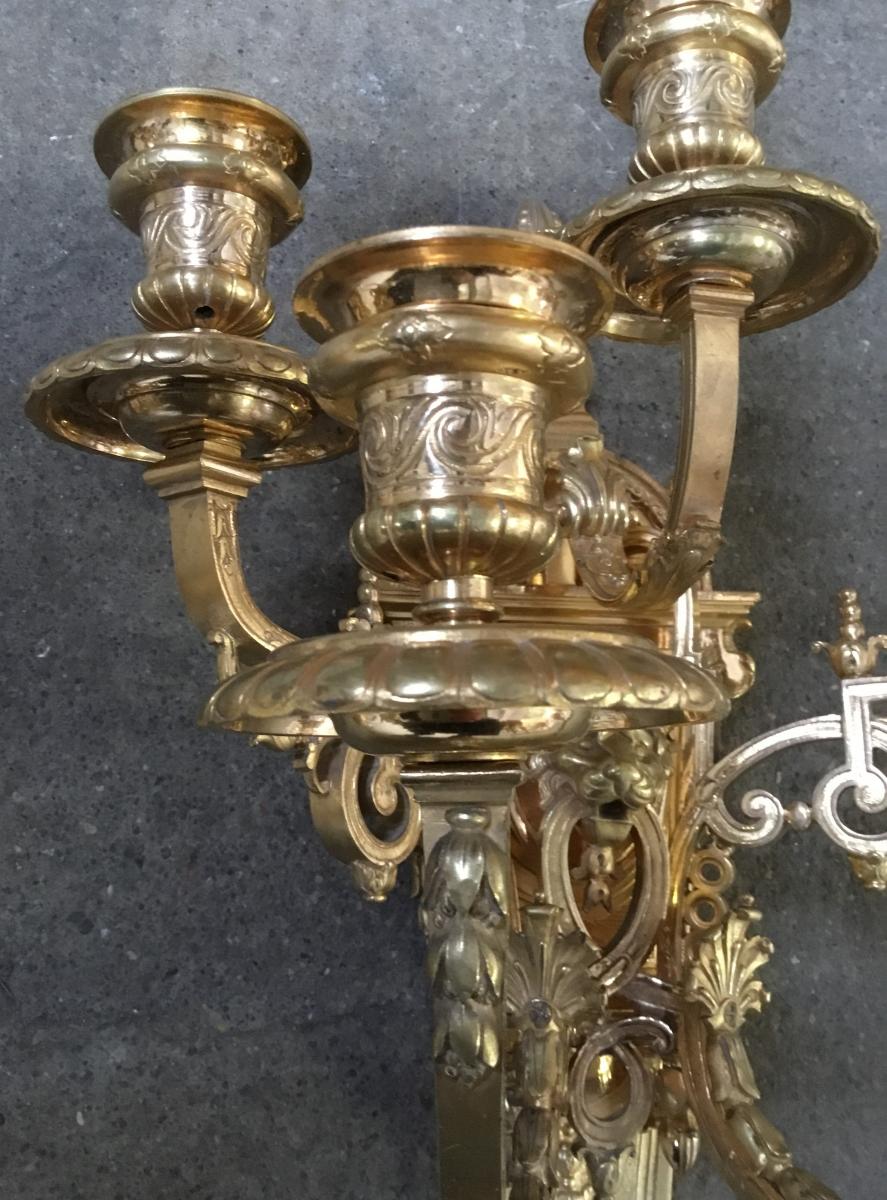 Paire d'appliques en bronze doré, de style Louis XIV-photo-1